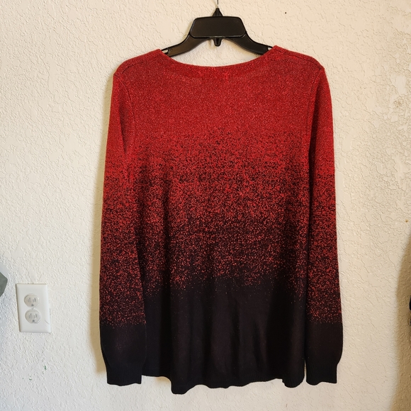 Sparkly Red Metallic NWOT Sweater L)  Holiday Gradient V-Neck Sparkly Size 2X - Picture 4 of 8
